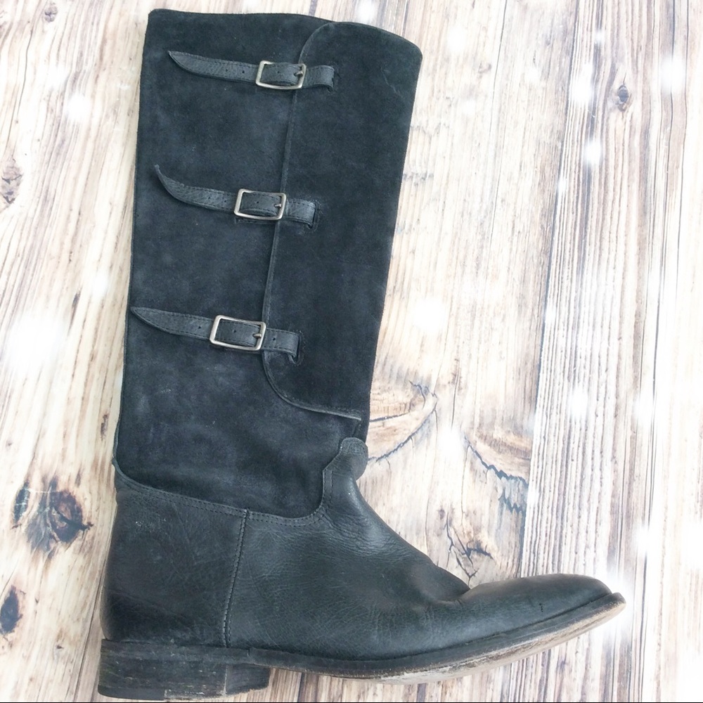 Faryl Robin Bruna Black Distressed Tall Moto Boots - Picture 3 of 8